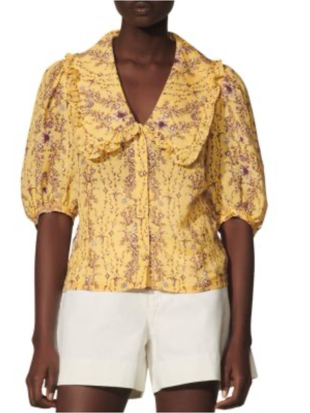 Sandro Martha Floral Claudine Collar Shirt